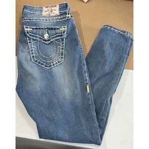 Women's True Religion Curvy Skinny Stretch Jeans Sz 32 Flap Pockets No pilling